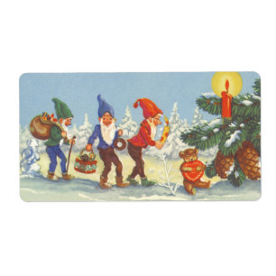 Vintage Christmas, Elves in the Snow Forest Winter