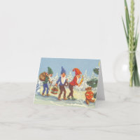 Vintage Christmas, Elves in the Snow Forest Winter