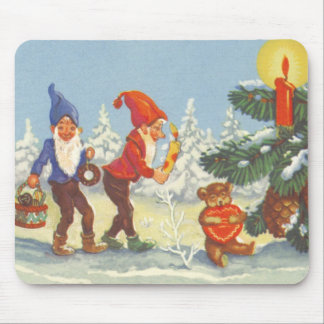 Vintage Christmas, Elves in the Snow Forest Winter Mouse Mat