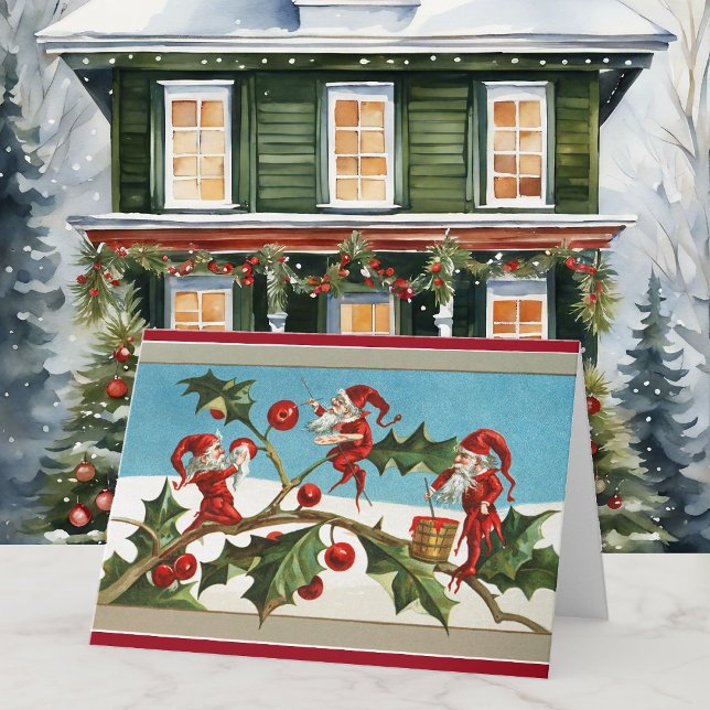 Vintage Christmas Elves X 3 Personalise Message Card (Creator Uploaded)
