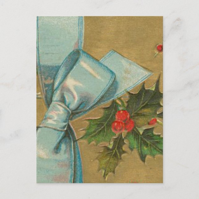 Vintage Christmas Envelope with Ribbon Holiday Postcard (Front)