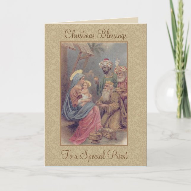 Vintage Christmas Epiphany Three Kings Priest Holiday Card (Front)