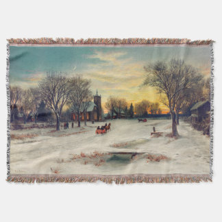Vintage Christmas Eve ca 1885 by W. C. Bauer Throw Blanket