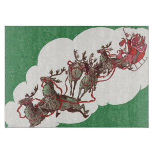 Vintage Christmas Eve, Retro Santa Claus in Sleigh Cutting Board