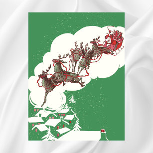 Vintage Christmas Eve, Retro Santa Claus in Sleigh Poster