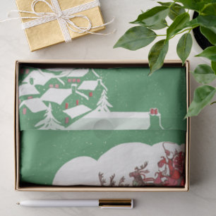 Vintage Christmas Eve, Retro Santa Claus in Sleigh Tissue Paper