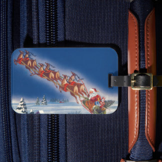 Vintage Christmas Eve, Santa Claus in Sleigh Luggage Tag