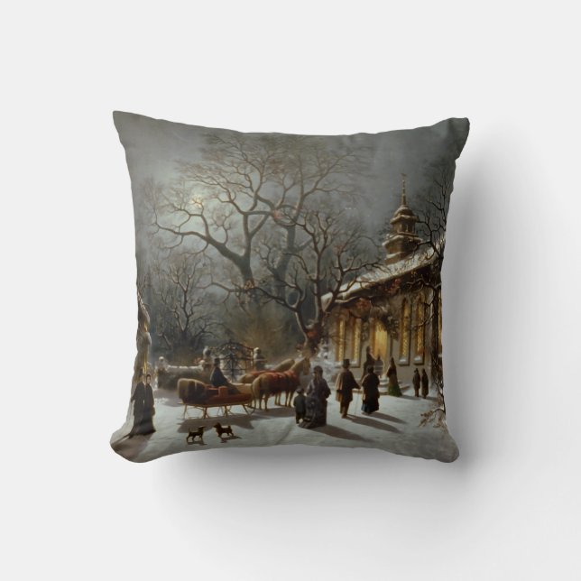 Vintage Christmas Eve scene Cushion (Front)