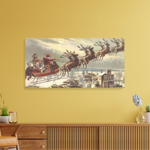 Vintage Christmas Eve Victorian Santa Claus Sleigh Canvas Print