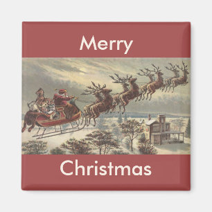 Vintage Christmas Eve Victorian Santa Claus Sleigh Magnet