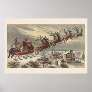 Vintage Christmas Eve Victorian Santa Claus Sleigh Poster