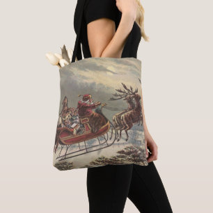 Vintage Christmas Eve Victorian Santa Claus Sleigh Tote Bag