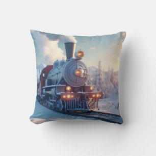 Vintage Christmas Express in Snow Holiday Art Cushion