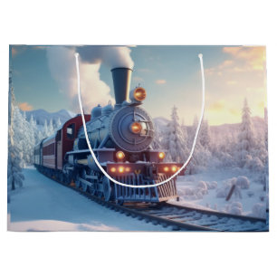 Vintage Christmas Express in Snow Holiday Art Large Gift Bag