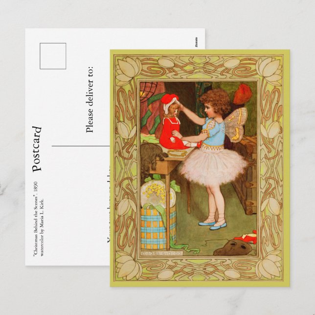Vintage Christmas Fairy Ballerina Girl Butterfly Holiday Postcard (Front/Back)