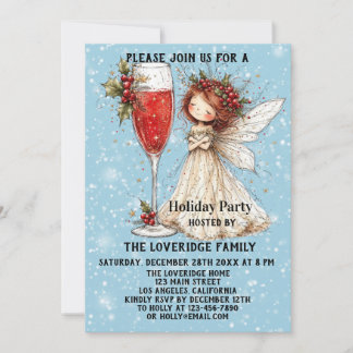 Vintage Christmas Fairy Blue Winter Holiday Party  Invitation