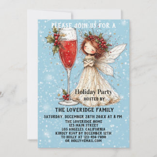 Vintage Christmas Fairy Blue Winter Holiday Party  Invitation