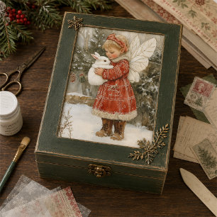 Vintage Christmas Fairy & Bunny in Cosy Red Coat Tissue Paper