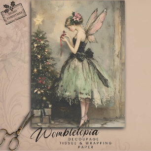 Vintage Christmas Fairy Decorating Tree Decoupage Tissue Paper