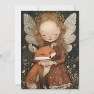 Vintage Christmas Fairy with Fox Whimsical Holiday Card