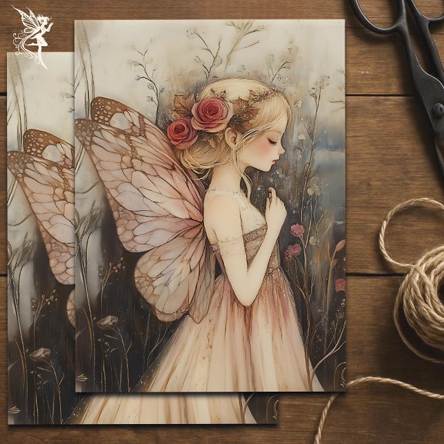 Vintage Christmas Fairy with Pink Rose   Tissue Paper (Creator Uploaded)