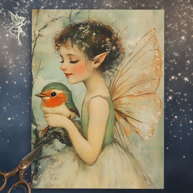 Vintage Christmas Fairy with Robin Whimsical  Tissue Paper (Creator Uploaded)