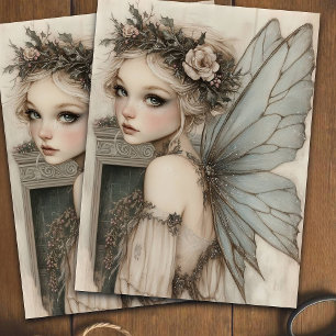 Vintage Christmas Fairy with Rose Crown Decoupage Tissue Paper