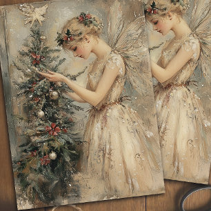Vintage Christmas Fairy with Tree Decoupage Tissue Paper