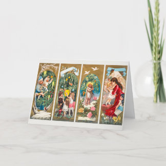 Vintage Christmas Families and Christmas Trees Holiday Card