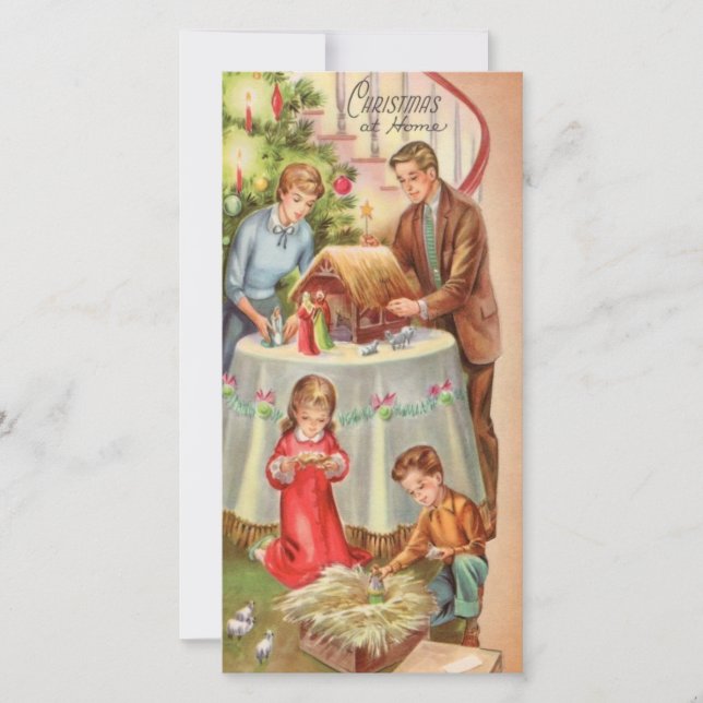 Vintage Christmas Family At Home Holiday Card (Front)