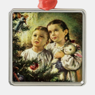 Vintage Christmas Family Brother Sister Metal Tree Decoration