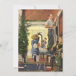 Vintage Christmas, Family Decorating the House Holiday Card