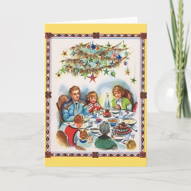 Vintage Christmas Family Dinner Christmas Card (Front)