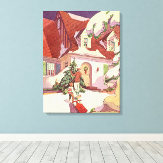 Vintage Christmas, Family House in the Snow Canvas Print