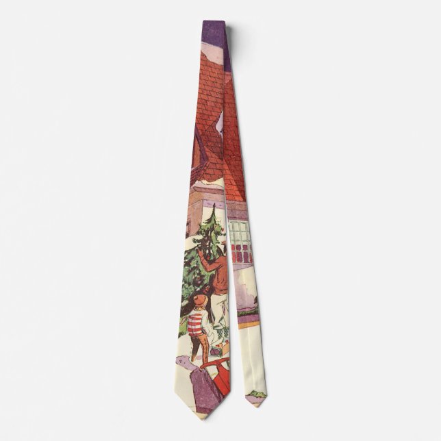 Vintage Christmas, Family House in the Snow Tie (Front)