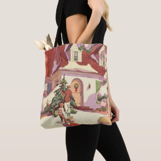 Vintage Christmas, Family House in the Snow Tote Bag