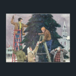Vintage Christmas, Family Stringing Lights on Tree Holiday Postcard<br><div class="desc">Vintage illustration Merry Christmas image featuring the family adults hanging coloured lights on an outdoor Christmas tree for the winter season holidays. The mother is bringing coffee for her sons,  her father and husband on a cold day. One man is on a ladder.</div>