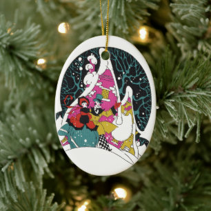 Vintage Christmas, Fancy Victorian Town People Ceramic Tree Decoration