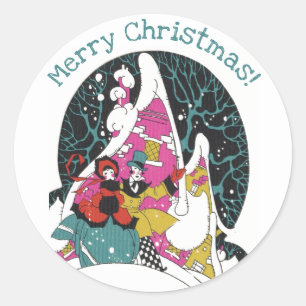 Vintage Christmas, Fancy Victorian Town People Classic Round Sticker