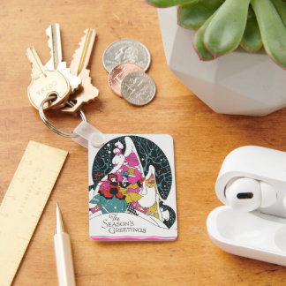 Vintage Christmas, Fancy Victorian Town People Key Ring