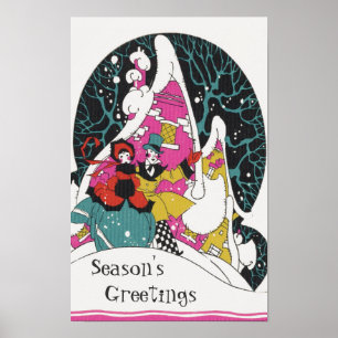 Vintage Christmas, Fancy Victorian Town People Poster
