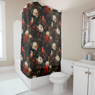 Vintage Christmas fantasy Floral Birds Pattern Shower Curtain