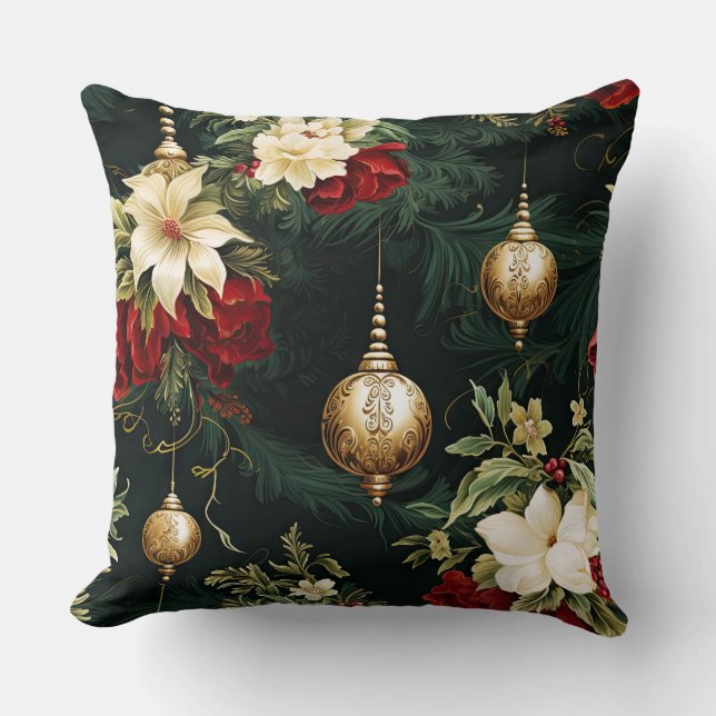 Vintage Christmas fantasy Floral Pattern Cushion (Front)