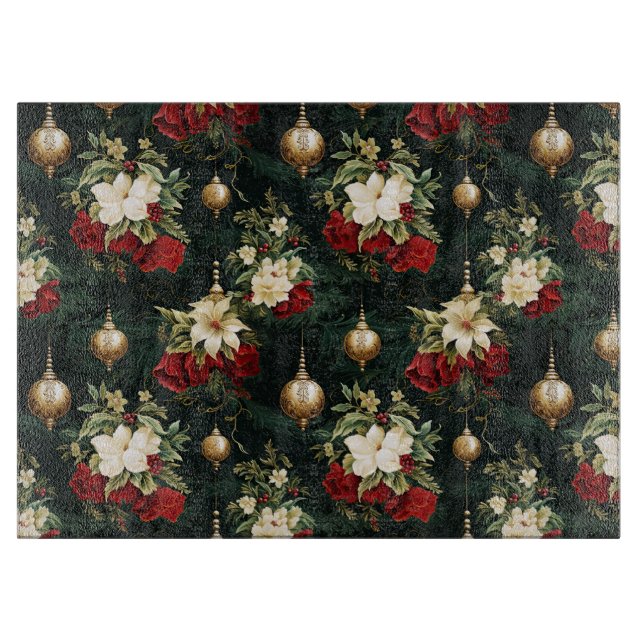 Vintage Christmas fantasy Floral Pattern Cutting Board (Front)