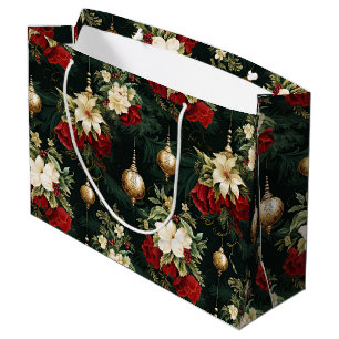 Vintage Christmas fantasy Floral Pattern Large Gift Bag