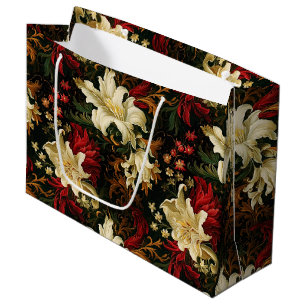 Vintage Christmas fantasy Floral Pattern Large Gift Bag