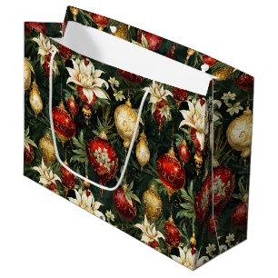 Vintage Christmas fantasy Floral Pattern Large Gift Bag
