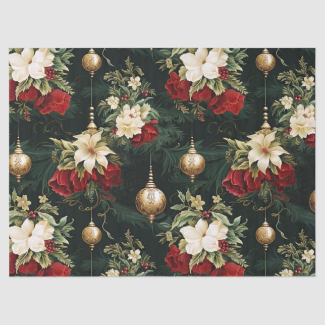Vintage Christmas fantasy Floral Pattern Tissue Paper (Front)