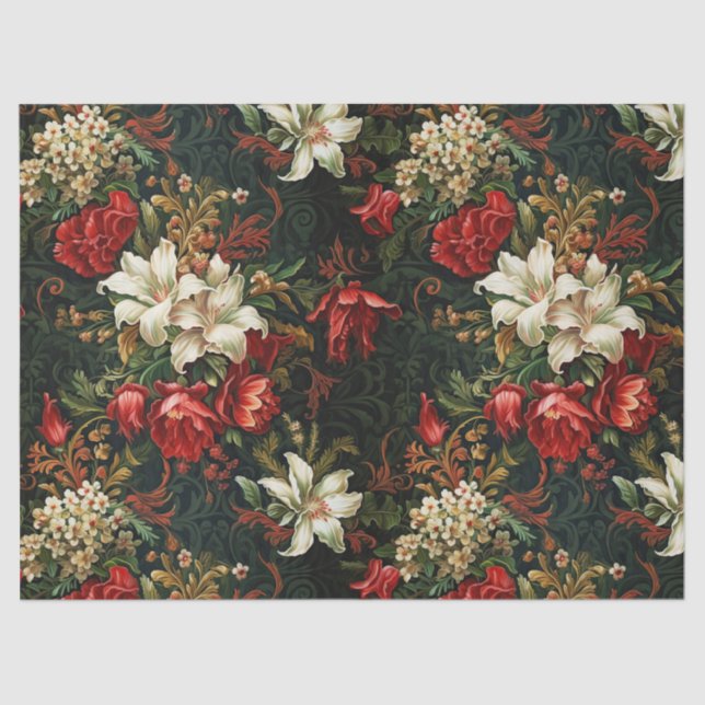 Vintage Christmas fantasy Floral Pattern Tissue Paper (Front)