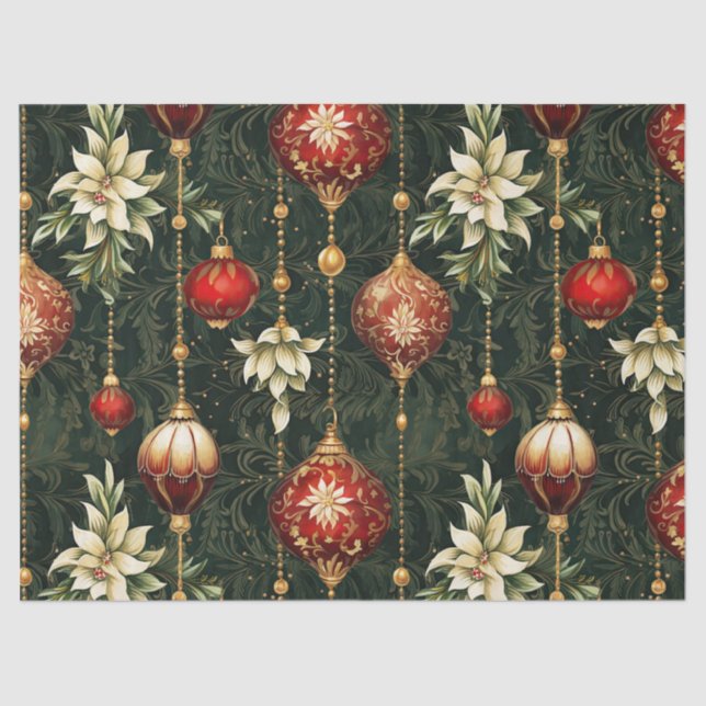 Vintage Christmas fantasy Floral Pattern Tissue Paper (Front)